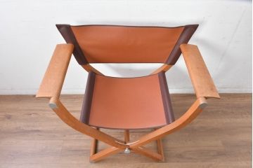 中古　フランス　HERMES(エルメス)　PIPPAシリーズ　本革　木の温もりでレザーのしなやかさを楽しむフォールディングチェア(folding armchair、折りたたみ式チェア、折り畳み、アームチェア、椅子、イス)(現行定価約350万円)(R-084688)
