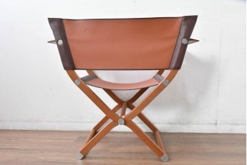 中古　フランス　HERMES(エルメス)　PIPPAシリーズ　本革　木の温もりでレザーのしなやかさを楽しむフォールディングチェア(folding armchair、折りたたみ式チェア、折り畳み、アームチェア、椅子、イス)(現行定価約350万円)(R-084688)
