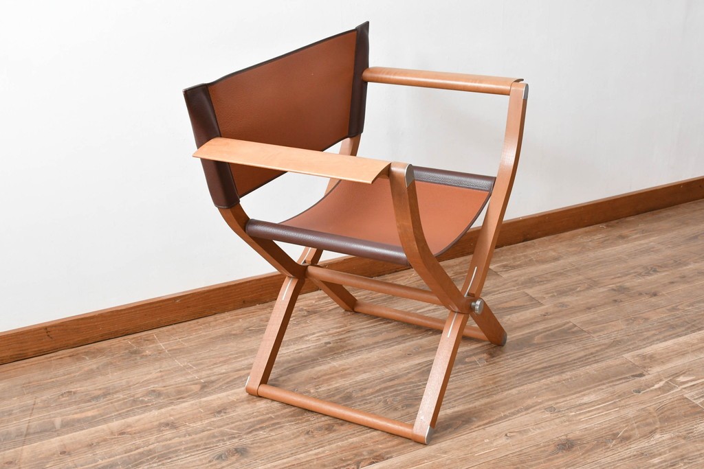 中古　フランス　HERMES(エルメス)　PIPPAシリーズ　木の温もりでレザーのしなやかさを楽しむフォールディングチェア　現行定価約350万円相当　(R-084688)