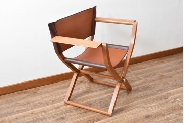 中古　フランス　HERMES(エルメス)　PIPPAシリーズ　木の温もりでレザーのしなやかさを楽しむフォールディングチェア　現行定価約350万円相当　(R-084688)
