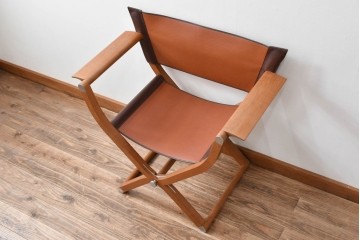中古　フランス　HERMES(エルメス)　PIPPAシリーズ　木の温もりでレザーのしなやかさを楽しむフォールディングチェア　現行定価約350万円相当　(R-084688)