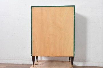 イタリアビンテージ　高級家具　希少モデル!!　アルド・トゥーラ(ALDO TURA)　仔山羊革張り　引き出し14杯　グリーンカラーが印象的なサイドチェスト　(R-084689)