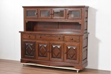 中古　超美品!!　特注　松本民芸家具　クラシカルな重厚感漂う収納力抜群のサイドキャビネット(戸棚、収納棚)(定価約100万円)(R-084694)