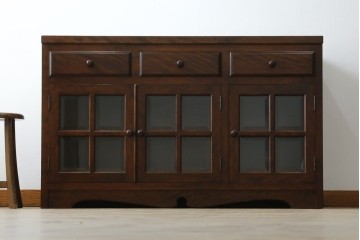 中古　超美品!!　特注　松本民芸家具　ぶ厚い天板でインテリアの主役になるサイドボード　定価約65万円相当　(R-084695)