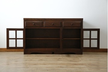 中古　超美品!!　特注　松本民芸家具　ぶ厚い天板でインテリアの主役になるサイドボード　定価約65万円相当　(R-084695)