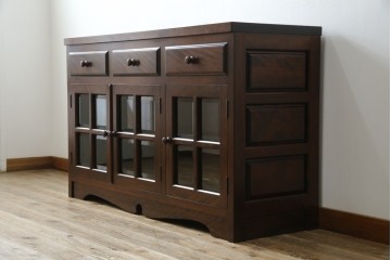 中古　超美品!!　特注　松本民芸家具　ぶ厚い天板でインテリアの主役になるサイドボード　定価約65万円相当　(R-084695)