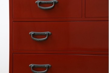 中古　超美品!　高島屋購入品　総漆塗り　深紅の色彩と使いやすい多段構成が魅力の小箪笥　定価約70万円　(R-084697)