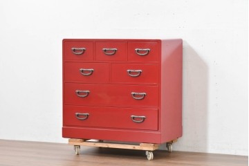 中古　超美品!　高島屋購入品　総漆塗り　深紅の色彩と使いやすい多段構成が魅力の小箪笥　定価約70万円相当　(R-084697)