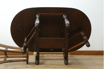 中古　超美品　松本民芸家具　M型バタフライ卓(楕円)　凝った脚のデザインが目を惹くバタフライテーブル　定価約28万円　(R-084701)