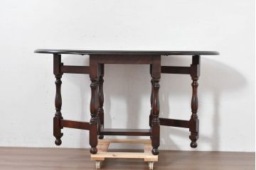 中古　超美品　松本民芸家具　M型バタフライ卓(楕円)　凝った脚のデザインが目を惹くバタフライテーブル(ドロップリーフテーブル、エクステンションテーブル、食卓、ダイニングテーブル、2人掛け、4人掛け、2人用、4人用)(定価約28万)(R-084701)