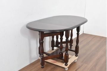 中古　超美品　松本民芸家具　M型バタフライ卓(楕円)　凝った脚のデザインが目を惹くバタフライテーブル(ドロップリーフテーブル、エクステンションテーブル、食卓、ダイニングテーブル、2人掛け、4人掛け、2人用、4人用)(定価約28万)(R-084701)
