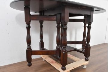 中古　超美品　松本民芸家具　M型バタフライ卓(楕円)　凝った脚のデザインが目を惹くバタフライテーブル(ドロップリーフテーブル、エクステンションテーブル、食卓、ダイニングテーブル、2人掛け、4人掛け、2人用、4人用)(定価約28万)(R-084701)
