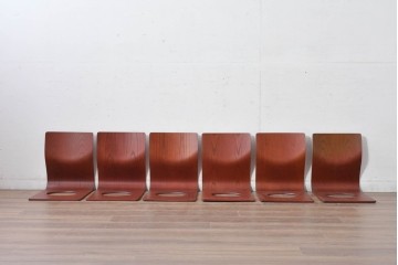 中古　美品　天童木工(Tendo)　欅材　継ぎ目のない一体感ある美しいラインが魅力の座椅子6脚　セット定価約16万円相当　(R-084711)