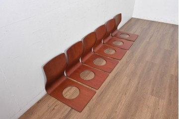 中古　美品　天童木工(Tendo)　欅材　継ぎ目のない一体感ある美しいラインが魅力の座椅子6脚　セット定価約16万円相当　(R-084711)