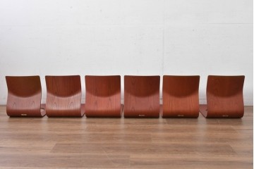 中古　美品　天童木工(Tendo)　欅材　継ぎ目のない一体感ある美しいラインが魅力の座椅子6脚　セット定価約16万円相当　(R-084711)