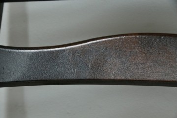 中古　北海道民芸家具　HM645　背板の波打つようなデザインがユニークなラダーバックチェア4脚セット　(R-084712)