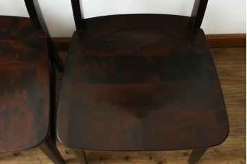 中古　北海道民芸家具　HM645　背板の波打つようなデザインがユニークなラダーバックチェア4脚セット　(R-084712)