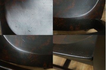 中古　北海道民芸家具　HM645　背板の波打つようなデザインがユニークなラダーバックチェア4脚セット　(R-084712)