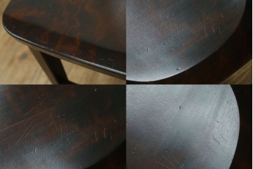 中古　北海道民芸家具　HM645　背板の波打つようなデザインがユニークなラダーバックチェア4脚セット　(R-084712)