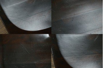 中古　北海道民芸家具　HM645　背板の波打つようなデザインがユニークなラダーバックチェア4脚セット　(R-084712)