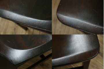 中古　北海道民芸家具　HM645　背板の波打つようなデザインがユニークなラダーバックチェア4脚セット　(R-084712)