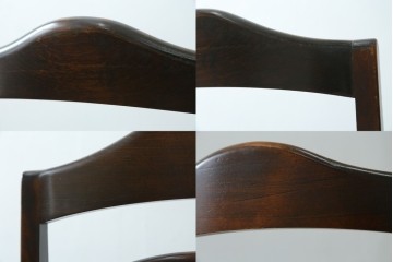 中古　北海道民芸家具　HM645　背板の波打つようなデザインがユニークなラダーバックチェア4脚セット　(R-084712)