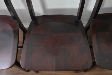 中古　北海道民芸家具　HM645　背板の波打つようなデザインがユニークなラダーバックチェア4脚セット　(R-084712)