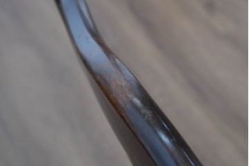 中古　北海道民芸家具　HM645　背板の波打つようなデザインがユニークなラダーバックチェア4脚セット　(R-084712)