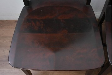 中古　北海道民芸家具　HM645　背板の波打つようなデザインがユニークなラダーバックチェア4脚セット　(R-084712)