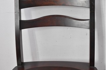 中古　北海道民芸家具　HM645　背板の波打つようなデザインがユニークなラダーバックチェア4脚セット　(R-084712)