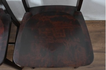 中古　北海道民芸家具　HM645　背板の波打つようなデザインがユニークなラダーバックチェア4脚セット　(R-084712)