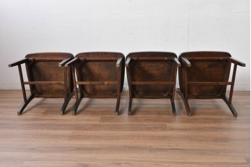 中古　北海道民芸家具　HM645　背板の波打つようなデザインがユニークなラダーバックチェア4脚セット　(R-084712)
