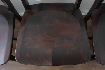 中古　北海道民芸家具　HM645　背板の波打つようなデザインがユニークなラダーバックチェア4脚セット　(R-084712)