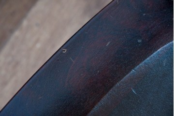 中古　北海道民芸家具　HM645　背板の波打つようなデザインがユニークなラダーバックチェア4脚セット　(R-084712)