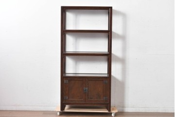 中古　美品　松本民芸家具　和モダンな佇まいが目を引くJ型朝鮮棚　定価約45万円相当　(R-084714)