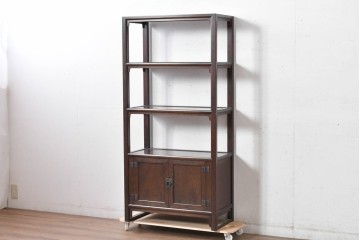 中古　美品　松本民芸家具　和モダンな佇まいが目を引くJ型朝鮮棚　定価約45万円相当　(R-084714)