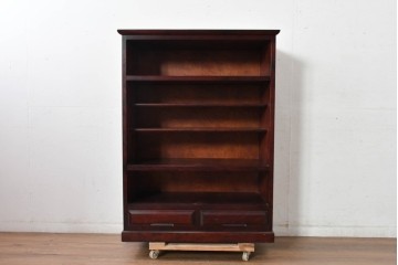 中古 美品 希少な廃番品 日向民芸家具 ミズメザクラ 和モダンデザインの格子戸付き水屋箪笥 (R-084720)
