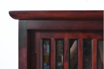 中古 美品 希少な廃番品 日向民芸家具 ミズメザクラ 和モダンデザインの格子戸付き水屋箪笥 (R-084720)