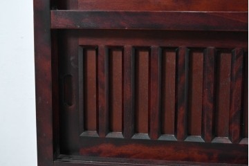 中古　美品　希少な廃番品　日向民芸家具　ミズメザクラ　和モダンデザインの格子戸付き水屋箪笥　(R-084720)