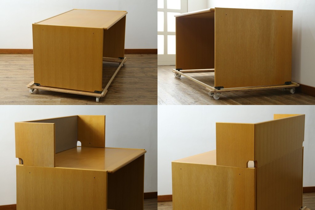 中古　北海道旭川家具　CONDE HOUSE(カンディハウス)　インテリアセンター　オーク材　取り外しパネル付き　ナチュラルモダンなデスクとワゴンのセット　(R-084725)