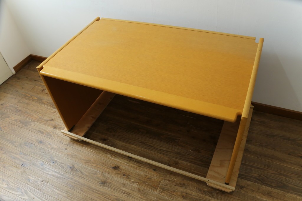 中古　北海道旭川家具　CONDE HOUSE(カンディハウス)　インテリアセンター　オーク材　取り外しパネル付き　ナチュラルモダンなデスクとワゴンのセット　(R-084725)