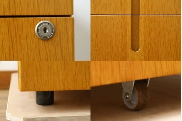 中古　北海道旭川家具　CONDE HOUSE(カンディハウス)　インテリアセンター　オーク材　取り外しパネル付き　ナチュラルモダンなデスクとワゴンのセット　(R-084725)