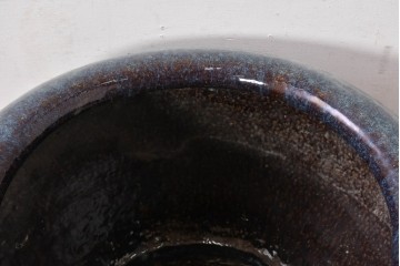 中国アンティーク　特大!　鮑氏明亮監製　古玩の趣　海鼠釉(なまこゆう) が美しい存在感のある唐物火鉢　(R-084727)