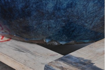 中国アンティーク　特大!　鮑氏明亮監製　古玩の趣　海鼠釉(なまこゆう) が美しい存在感のある唐物火鉢　(R-084727)