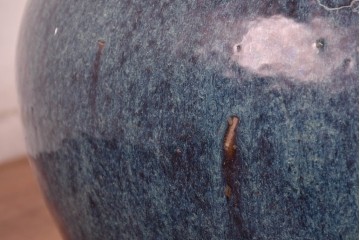 中国アンティーク　特大!　鮑氏明亮監製　古玩の趣　海鼠釉(なまこゆう) が美しい存在感のある唐物火鉢　(R-084727)