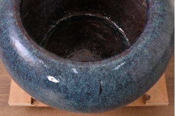 中国アンティーク　特大!　鮑氏明亮監製　古玩の趣　海鼠釉(なまこゆう) が美しい存在感のある唐物火鉢　(R-084727)