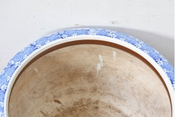 和製ヴィンテージ　山水の図　藍色の濃淡で表現された図が魅力的な瀬戸火鉢　(R-084731)