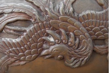 時代物　銅製　茶道具　釜　鳳凰文様が目を惹く風炉　(R-084733)