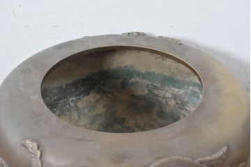 時代物　銅製　茶道具　釜　鳳凰文様が目を惹く風炉　(R-084733)