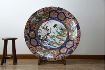 有田焼　神右衛門　3尺　約99cm　色彩豊かな染錦鶴絵が華やぐ皿立て付きの大皿　定価約100〜150万円　(R-084735)